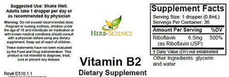 Herb-Science Vitamin B2 (Riboflavin), Alcohol-Free Liquid Drops Extract Support Digestion, Maintain Proper Energy Levels, Boost Collagen Production for Healthy Hair, Nails, Skin and More