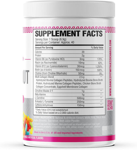 D2Fit (By Jessica Bass Women’S Pre Workout Multi Collagen (2.5G) + Biotin (150Mcg) - Supports Healthy Hair, Skin & Nails, Supports Increased Energy, Focus & Endurance - Sour Gummy 9.73 Oz (276G)