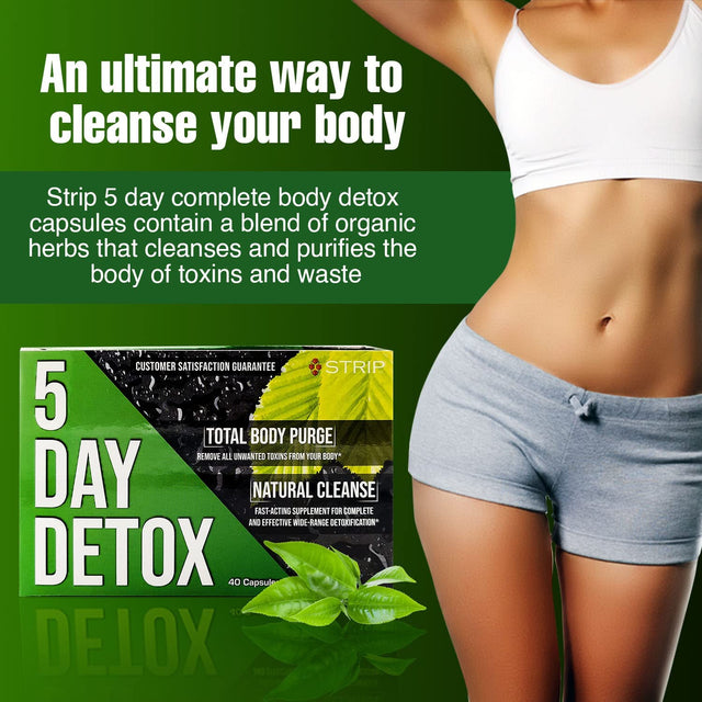 Strip 5 Day Detox Cleanse - Complete Body Cleanse | Remove Toxins & Unwanted Impurities - Natural, Healthy Cleansing Support for Liver, Urinary Tract, Kidney, Digestive System - 40 Capsules