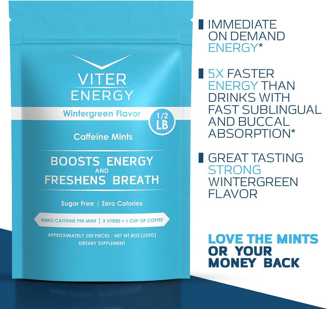 Viter Energy Original Caffeine Mints Wintergreen Flavor 6 Pack and 1/2 Pound Bulk Bag Bundle - 40Mg Caffeine, B Vitamins, Sugar Free, Vegan, Powerful Energy Booster for Focus and Alertness