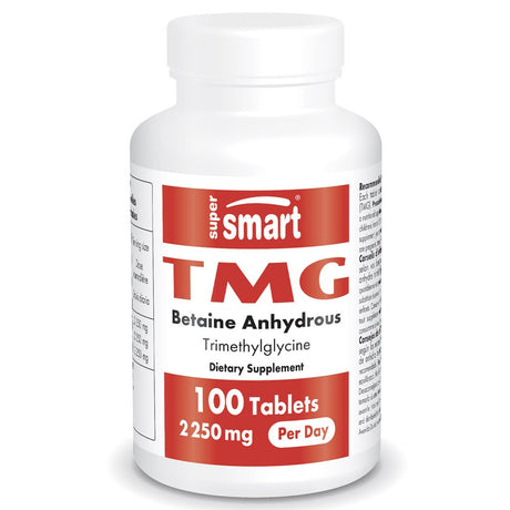 Supersmart - TMG Supplement 2250 Mg per Day (Trimethylglycine) - Betaine Anhydrous - Liver Support - Cardiovascular Health | Non-Gmo & Gluten Free - 100 Tablets