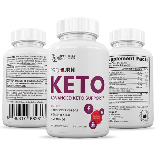 (3 Pack) Pro Burn Keto ACV Pills 1275Mg Alternative to Gummies Dietary Supplement 180 Capsules