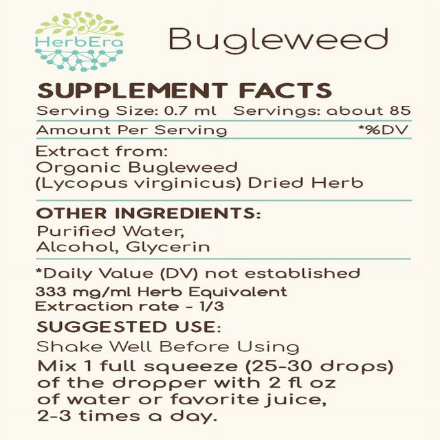 Bugleweed Alcohol Herbal Extract Tincture, Super-Concentrated Organic Bugleweed (Lycopus Virginicus) Dried Herb 2 Oz