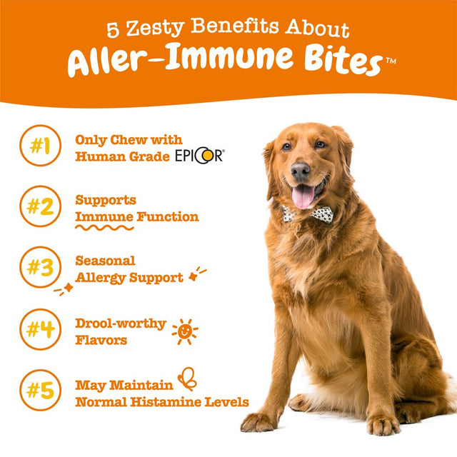 Zesty Paws Immune System Aller-Immune Bites for Dogs, Allergy Relief and Supports Immune Function, Gut Health & Sensitive Skin W Colostrum + Probiotics & Salmon Oil, Lamb Flavor, 60 Count Soft Chews