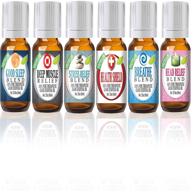 Best Blends Set of 6 100% Pure, Best Therapeutic Grade Essential Oil - 6/10Ml (Breathe, Good Night, Head Ease, Muscle Relief, Stress Relief, and Health Shield)