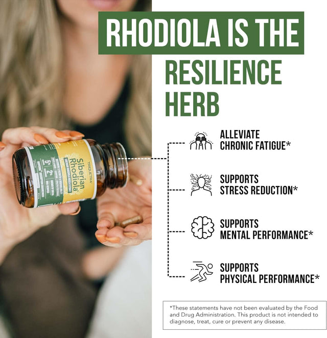 Siberian Rhodiola: Max Strength Rhodiola Rosea - 5% Rosavins, 2% Salidroside - Bioperine Absorption Enhancement, Grown in Siberia, DNA Verified - Reduce Stress, Enhance Energy & Cognition (60 Count)