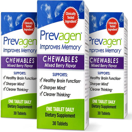 Prevagen Improves Memory - Regular Strength 10Mg, 30 Chewables |Mixed Berry-3 Pack| with Apoaequorin & Vitamin D | Brain Supplement for Better Brain Health, Supports Healthy Brain Function and Clarity