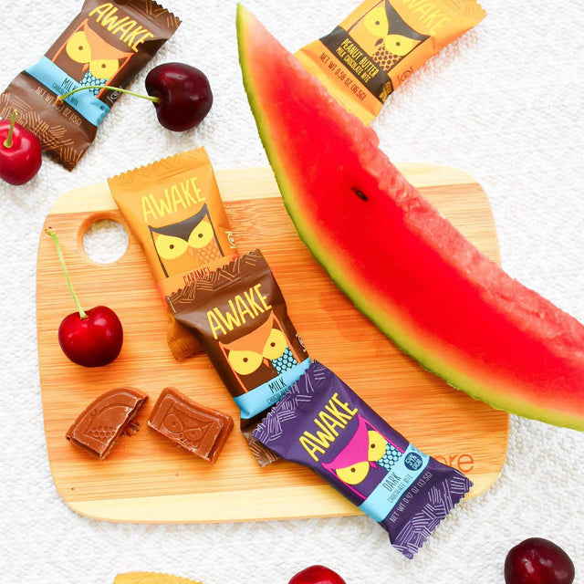 AWAKE - Caffeinated Chocolate Bites - Coffee Alternative - Low Calorie Snacks - Bite Size Energy Bars - 50Mg of Caffeine in Each Bite - Non GMO - Low Carb - Gluten Free - Caramel Chocolate - 30 Bites