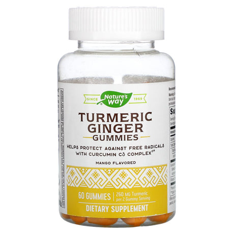 Nature'S Way Turmeric Ginger Gummies, Mango, 130 Mg, 60 Gummies