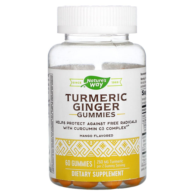 Nature'S Way Turmeric Ginger Gummies, Mango, 130 Mg, 60 Gummies