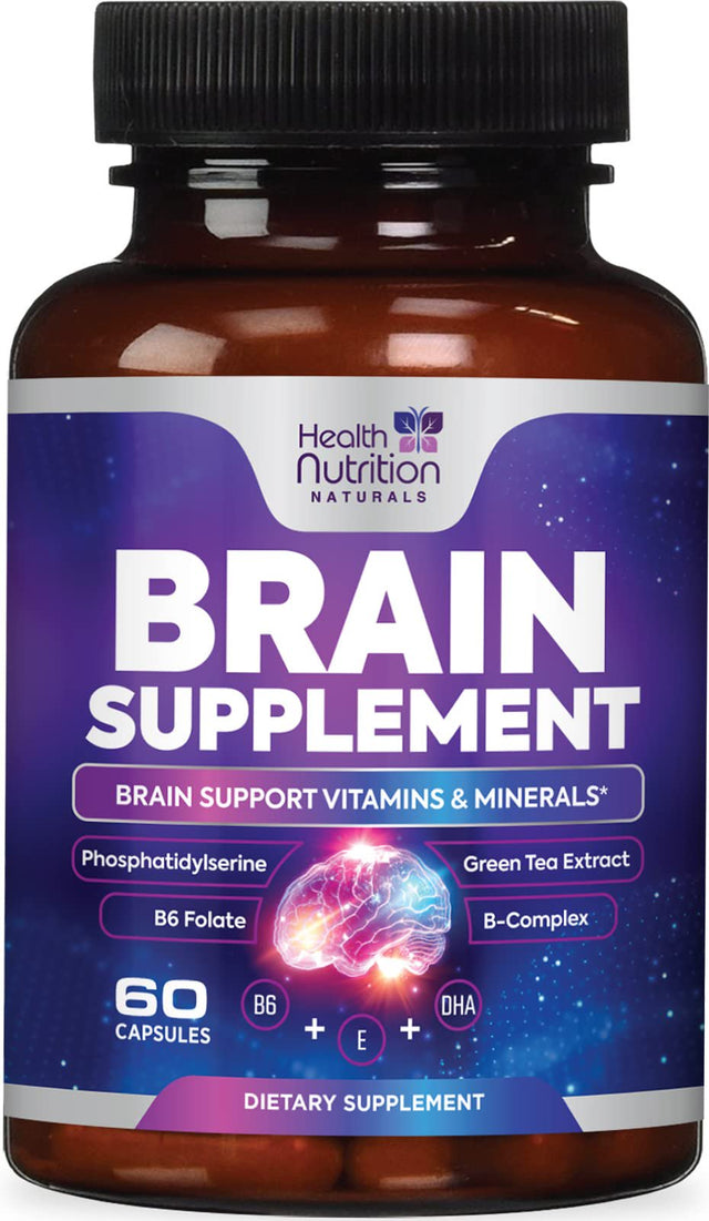 Brain Supplement for Memory and Focus - Nootropics for Concentration, Energy, Cognitive, & Mental Clarity Support, Bacopa Powder, B Vitamins, Phosphatidylserine, DMAE Brain Booster - 60 Capsules