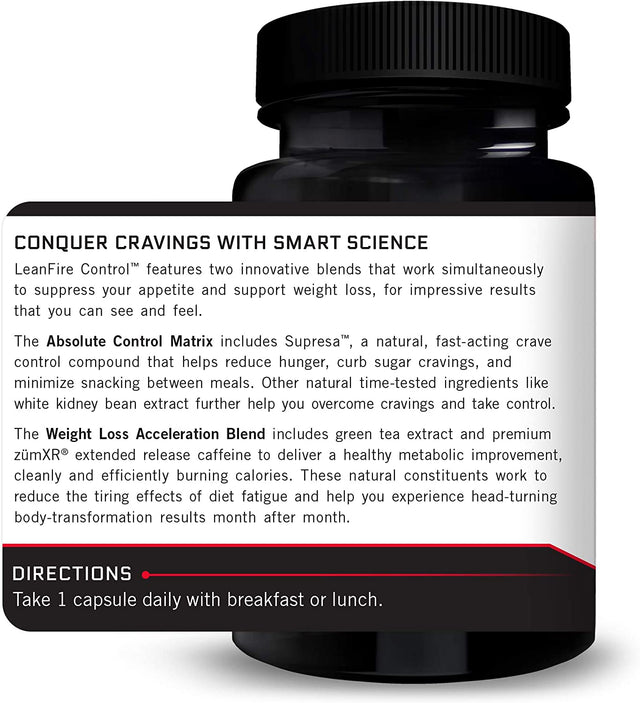 FORCE FACTOR Leanfire Control Appetite Suppressant for Weight Loss with B12 Vitamins, Green Tea Extract, & Garcinia Cambogia to Curb Cravings, Reduce Snacking, & Increase Energy, 30 Capsules