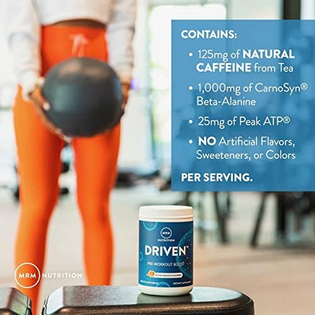 MRM Nutrition Driven Pre-Workout Powder | Blood Orange Flavored | 125Mg Caffeine | Pure Ingredients| Muscle + Hydration + Energy Blends | Performance Energy | Vegan + Gluten-Free | 29 Servings