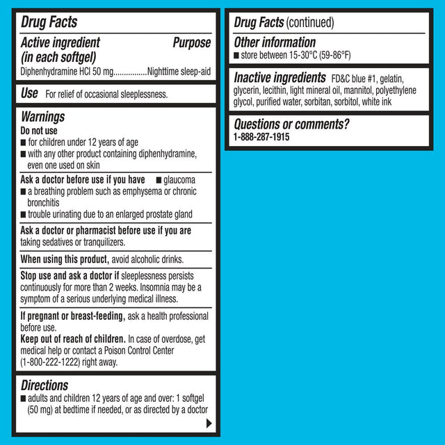 Equate Maximum Strength Diphenhydramine Hcl Sleep Support Softgels, 50 Mg, 32 Count