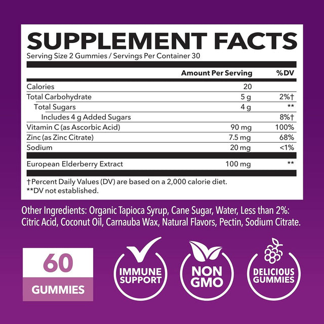 Havasu Black Elderberry Gummies with Zinc and Vitamin C | Immune Support Gummies, 60Ct