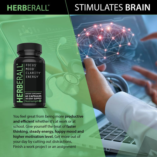 Nutriumph HERBERALL Brain Supplement, Boost Memory, Focus & Energy - 60 Capsules