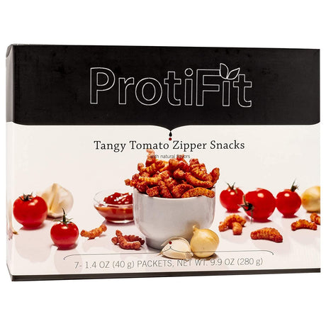 PROTIFIT - High Protein Diet Zipper Snacks, 15G Protein, Low Calorie, Low Sugar, Low Fat, Ideal Protein Compatible, 7 Servings per Box (Tangy Tomato)