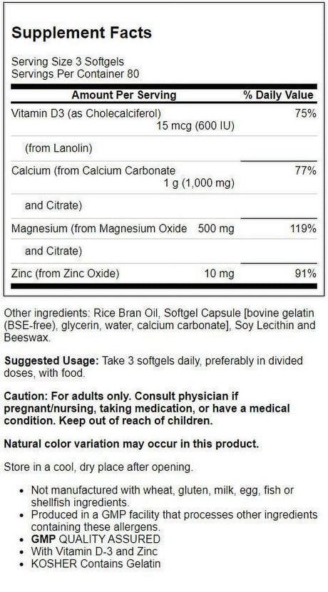 NOW Supplements, Calcium & Magnesium with Vitamin D-3 and Zinc, Supports Bone Health*, 240 Softgels