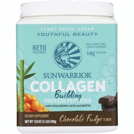 Sunwarrior Vegan Collagen Powder | Chocolate Protein Collagen Peptides Powder with Hyaluronic Acid & Biotin, 500G