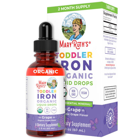 Maryruth'S | USDA Organic Iron Liquid Drops for Children Ages 1-3 | Liquid Iron Supplement | Grape Flavor | Vegan, Non-Gmo | 2 Fl Oz / 60Ml