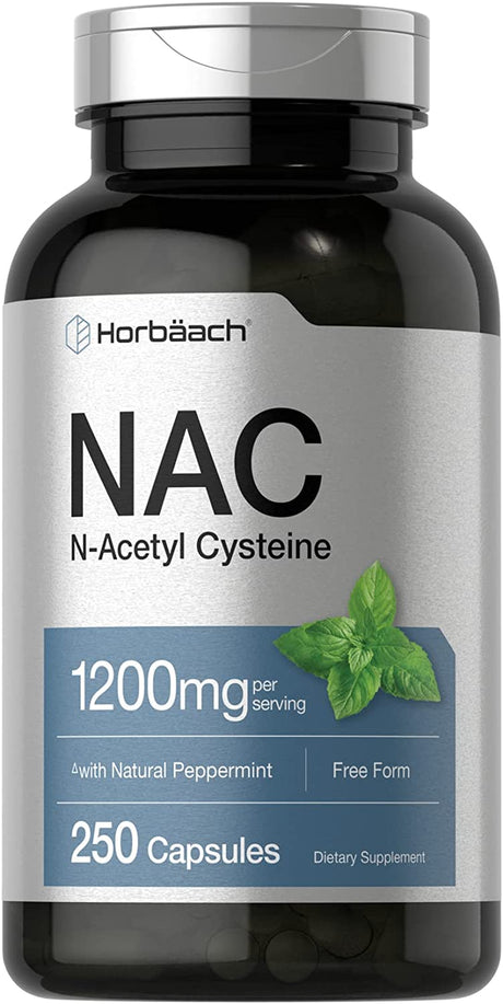 NAC N-Acetyl Cysteine Supplement 1200Mg | 250 Capsules | with Natural Peppermint | Non-Gmo, Gluten Free | by Horbaach