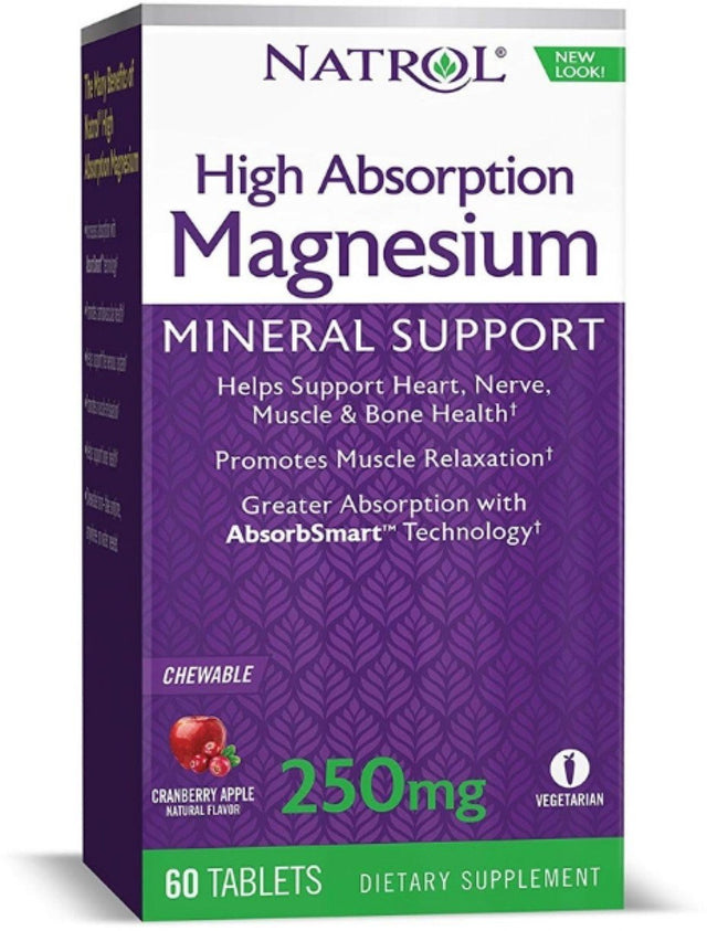 Natrol High Absorption Magnesium Chew Tablets, 60 Ea (Pack of 3)