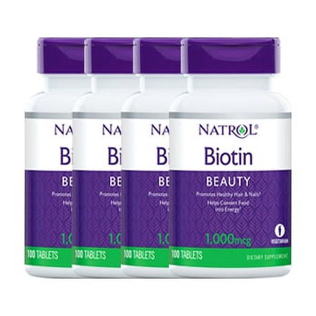 Natrol Biotin, Maximum Strength, 10,000 Mcg, 100 Tablets, 4 Pack