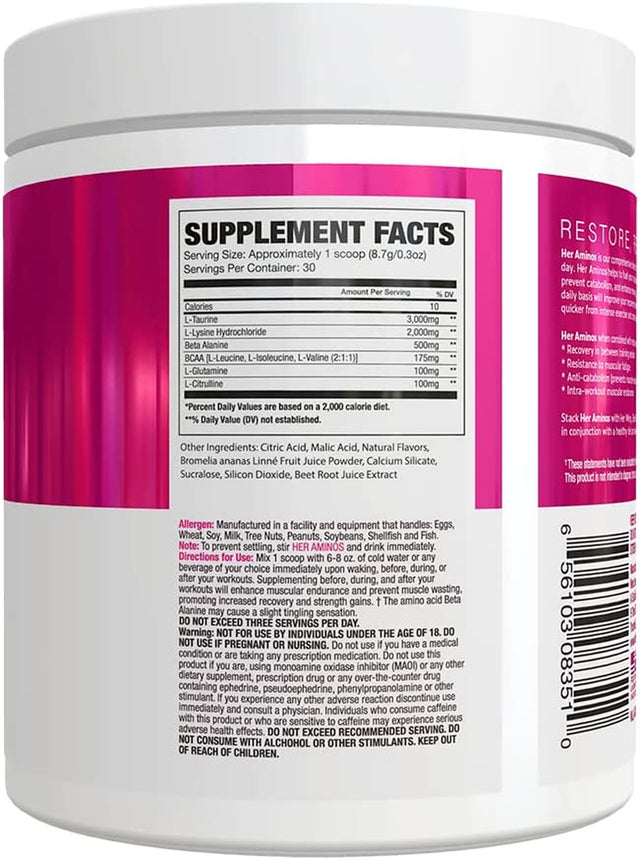 NLA for Her - Her Aminos - (Rainbow Candy- 30 Servings) - Comprehensive BCAA Amino Acid Blend - Supports Endurance, Helps Build Lean Muscle, Improve Hydration & Enhance Recovery, Vegan, GF, 10 Cals