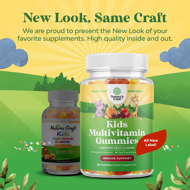 Plant Based Kids Multivitamin Gummies - Multivitamin for Kids Immunity Support Gummies with Vitamins a C D3 E B and Zinc Gelatin and Gluten Free Non-Gmo Kids Vitamins Gummy Multivitamin Formula 180Ct