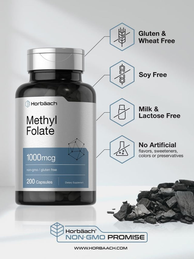 Methyl Folate 1000 Mcg | 200 Capsules | Methyl Folate 5-MTHF | by Horbaach