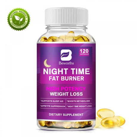 Beworths Night Time Slimming Fat Burning Capsules Vitamin D3 Boost Metabolism Diet Supplement -120CT