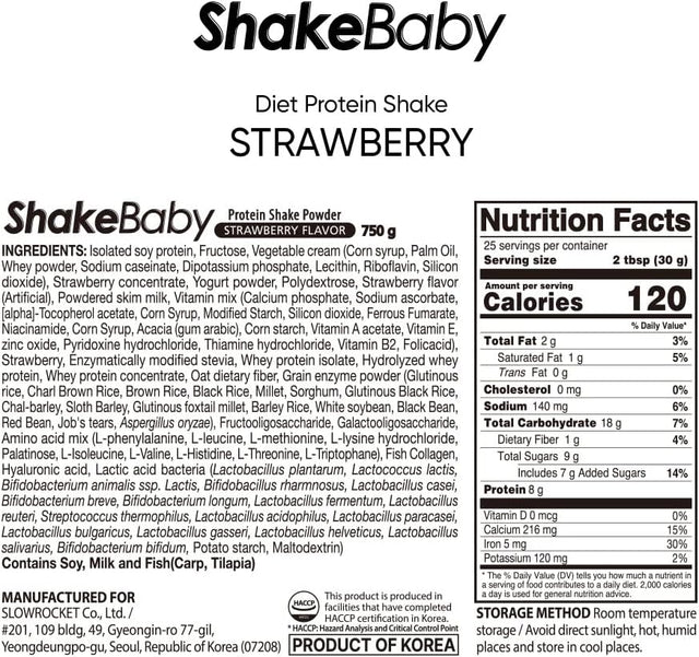 SHAKEBABY DIET PROTEIN SHAKE Strawberry FLAVOR - Protein Powder for Women Meal Replacement, BCAA Amino Acids, Low Calorie Meal, Digestive Support, Multi Nutrition 25 Servings (750G / 26.45Oz)