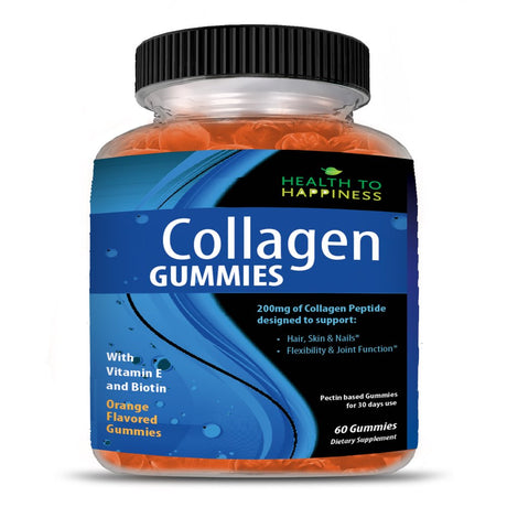 Collagen Gummies Orange Flavor with Biotin, Zinc & Vitamins - Hair Growth, Skin Care & Strong Nails