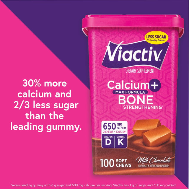 Viactiv Calcium + Vitamin D Supplement Soft Chews, Milk Chocolate, 100 Ct