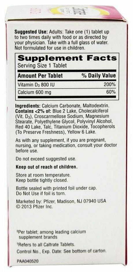 Caltrate 600 + D3 Calcium & Vitamin D3 Supplement, 60 Tablets Each