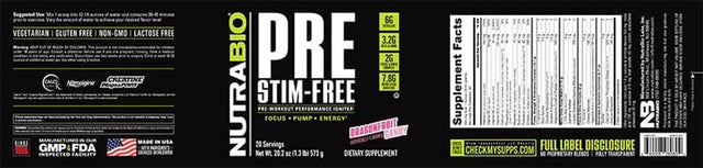 Nutrabio PRE Stim Free - Caffeine Free Pre Workout Powder - Sustained Energy, Mental Focus, Endurance - Clinically Dosed Formula - Beta Alanine, Creatinine - Dragonfruit Candy