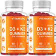 2 Pack - Vitamatic Vitamin D3 K2 Gummies - 60 Count - Supports Healthy Bone, Heart & Calcium Absorption, & Immune Health - Plant Based, Non-Gmo, Gluten Free