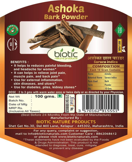 Biotic Ashoka Bark Powder (Saraca Indica) Ashoka Chaal Powder - 100G