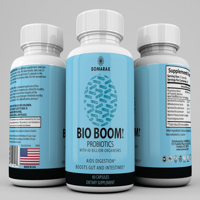 Bio Boom! Probiotics 40 Billion CFU for Women & Man, 15X More Effective Probiotic Supplement, Lactobacillus Acidophilus Probiotics for Immune Support and Digestive Health - 60 Capsules by Somarax