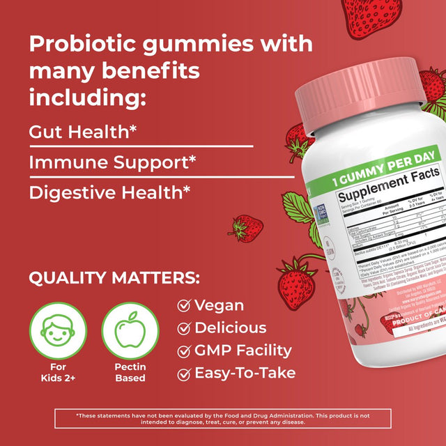 Maryruth'S | USDA Organic Kids Probiotic Gummies | 2.5 Billion CFU | Strawberry Flavor | Vegan, Non-Gmo | 60 Count | Unisex