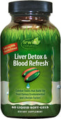 Irwin Naturals Liver Detox & Blood Refresh Powerful Herbal Whole-Body Cleanse & Detox with 540Mg Milk Thistle, Dandelion, Echinacea, Turmeric & More - Antioxidant Support - 60 Liquid Softgels