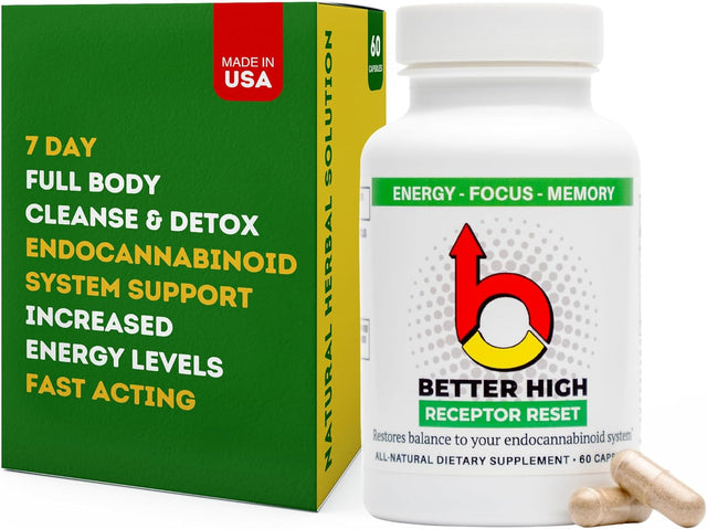 Better High Receptor Reset: Full Body Endocannabinoid System Detox & Cleanse. All Natural Herbal Ingredients. 60 Caps/Bottle.