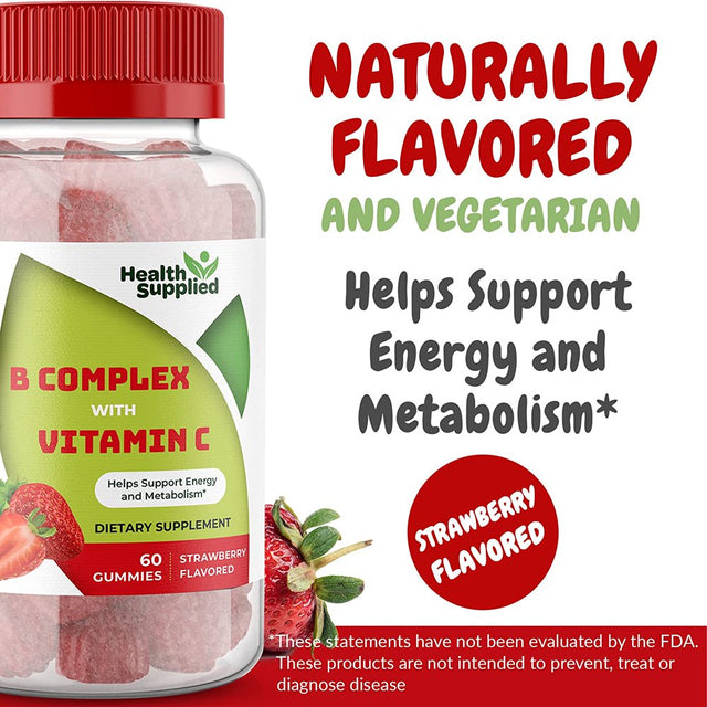 Health Supplied Vitamin B Complex with Vitamin C Gummies | Natural Strawberry Flavor Gummy