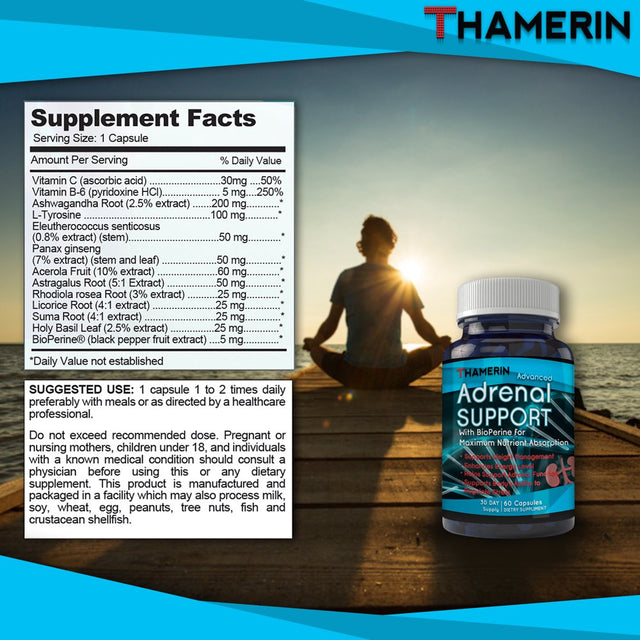 Thamerin - Adrenal Support* – Cortisol Manager Supports in Reducing Stress Level of Body Multifunctional Advanced Capsule - Relief and Fatigue Supplements