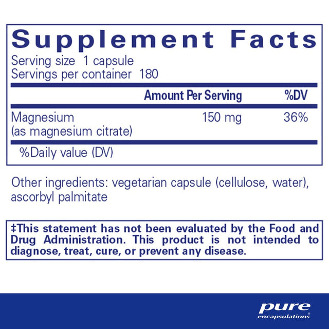 Pure Encapsulations Magnesium (Citrate) | Supplement for Sleep, Heart Health, Muscles, and Metabolism* | 180 Capsules