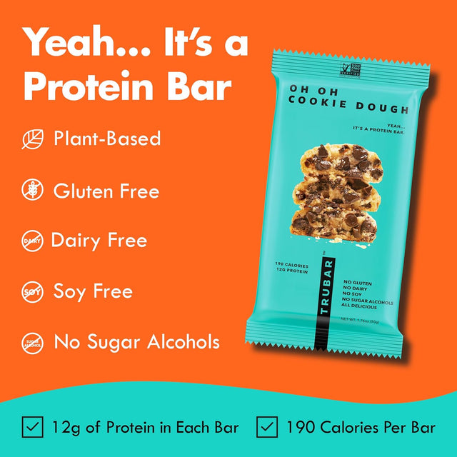 TRUBAR Vegan Protein Bars - Soy Free, Dairy Free, Gluten Free Protein Bars - No Sugar Alcohols - Non-Gmo - 12G of Protein - Oh Oh Cookie Dough - 12 Count