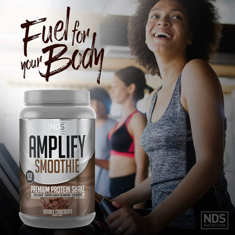 NDS Nutrition Amplify Smoothie Premium Whey Protein Powder Shake with Added Greens and Amino Acids - Build Lean Muscle, Gain Strength, Lasting Energy, and Lose Fat - Chocolate (30 Servings)