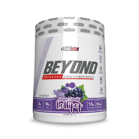 Ehplabs beyond BCAA Powder Amino Acids Post Workout Recovery - Bcaas Essential Amino Acids EAA Supplements Powder - 10G Amino Acids Supplement for Muscle Recovery, 60 Servings (Grape Lollipop)