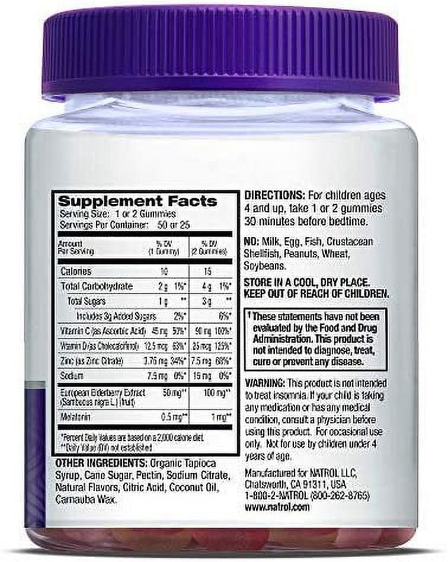 Natrol Kids Sleep+ Immune Health Aid Gummies with Melatonin, Zinc, Vitamin C and D, Elderberry, 50 Count