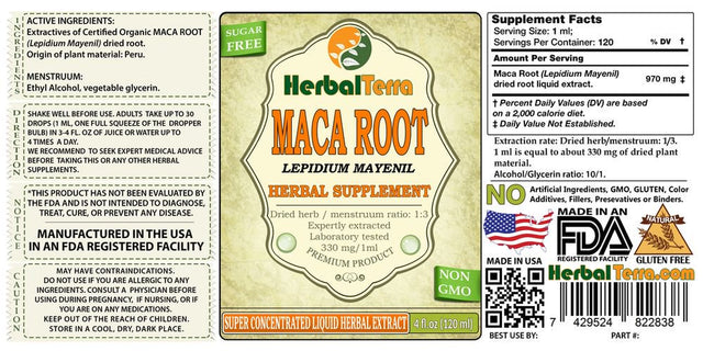 Maca Root (Lepidium Mayenil) Tincture, Organic Whole Plant Dried Liquid Extract (Herbal Terra, USA) 32 Oz